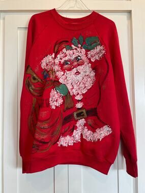 Vintage 1990's handpainted Santa Sweatshirt LG Christmas